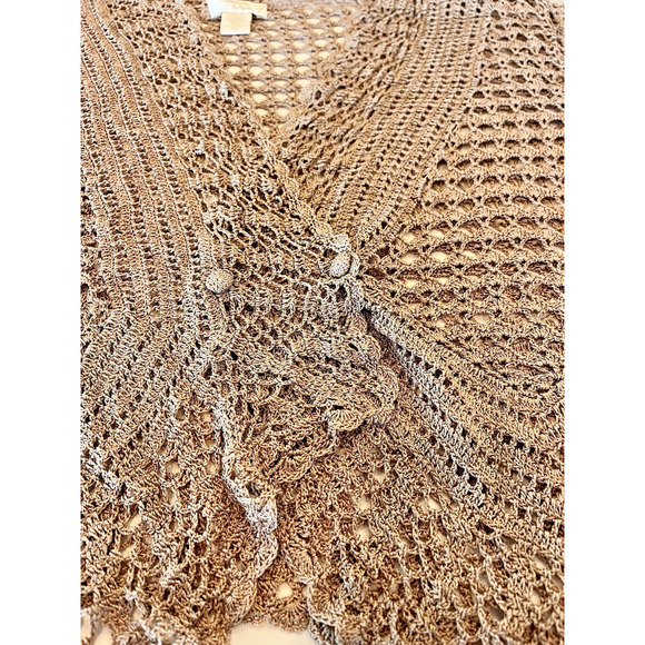 Vintage Kroshetta By Papillon Champagne Crocheted Cardigan Boho Hippie 70s Retro - Picture 3 of 9